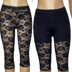 Conya Lace Leggings Capri Sheer  Black Floral mesh High Waist Stretch
size S/M